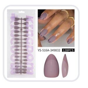 128PCS NUDE Short Almond Matte & Gloss French Tip False Nails - 4 Complete Sets
